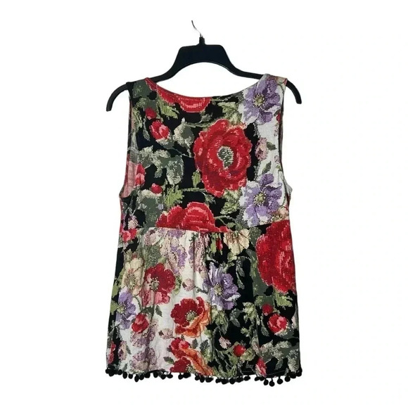 1823. ANTHROPOLOGIE MEADOW RUE SLEEVELESS EMBROIDERED TOP WITH TASSELS AT BOTTOM - Picture 7 of 10